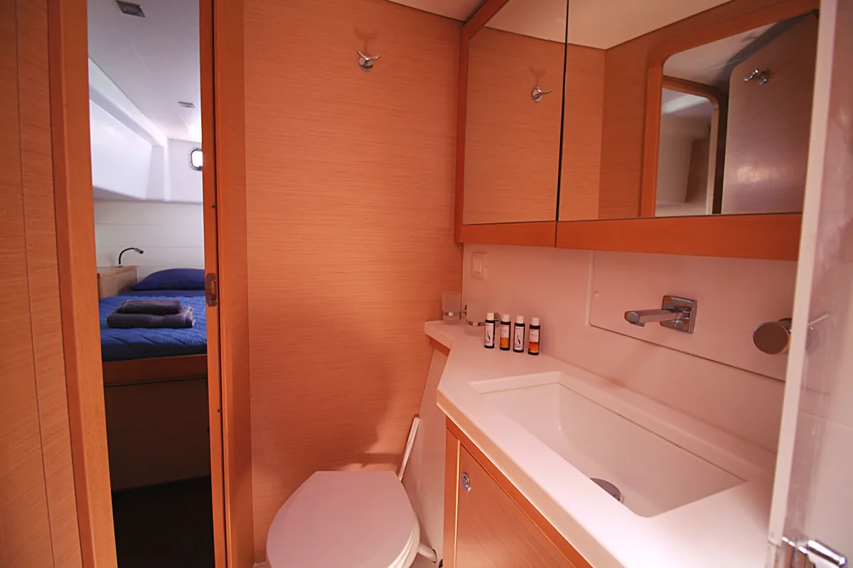 Head on Poker Face - (A/C - Generator - Refit 2021), a Lagoon 450 Fly catamaran at Athens, Greece