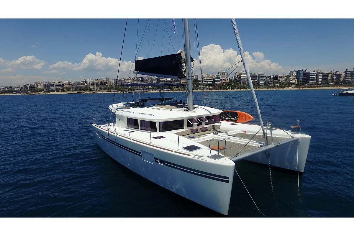 Exterior view of Poker Face - (A/C - Generator - Refit 2021), a Lagoon 450 Fly catamaran at Athens, Greece