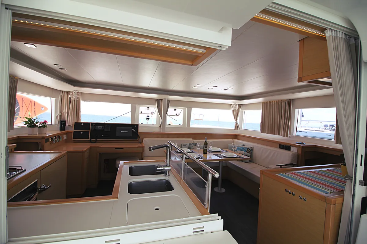 Salon of Poker Face - (A/C - Generator - Refit 2021), a Lagoon 450 Fly catamaran at Athens, Greece