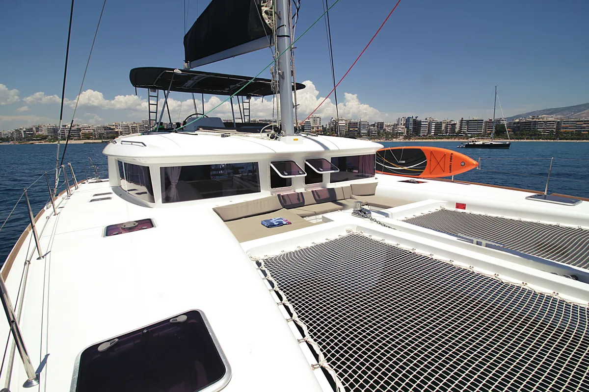 Deck of Poker Face - (A/C - Generator - Refit 2021), a Lagoon 450 Fly catamaran at Athens, Greece