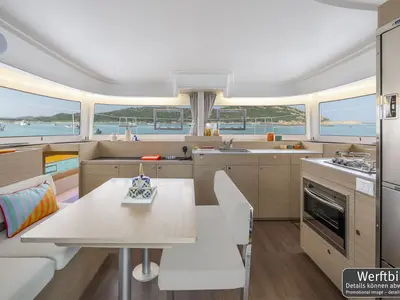 Galley of FlipFlop, a Lagoon 38 catamaran at Palma de Mallorca, Spain