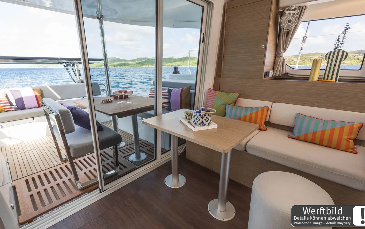 Deck of FlipFlop, a Lagoon 38 catamaran at Palma de Mallorca, Spain