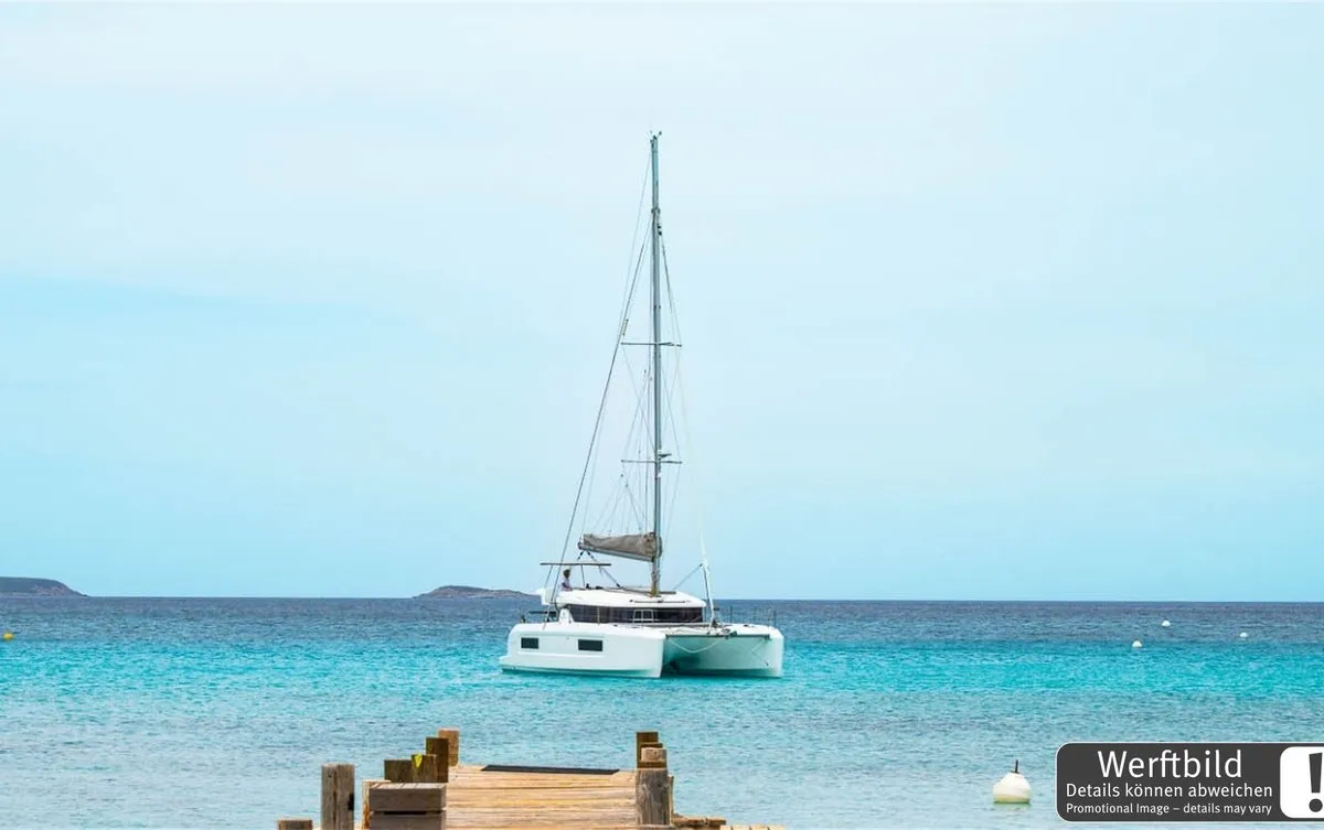 Exterior view of FlipFlop, a Lagoon 38 catamaran at Palma de Mallorca, Spain