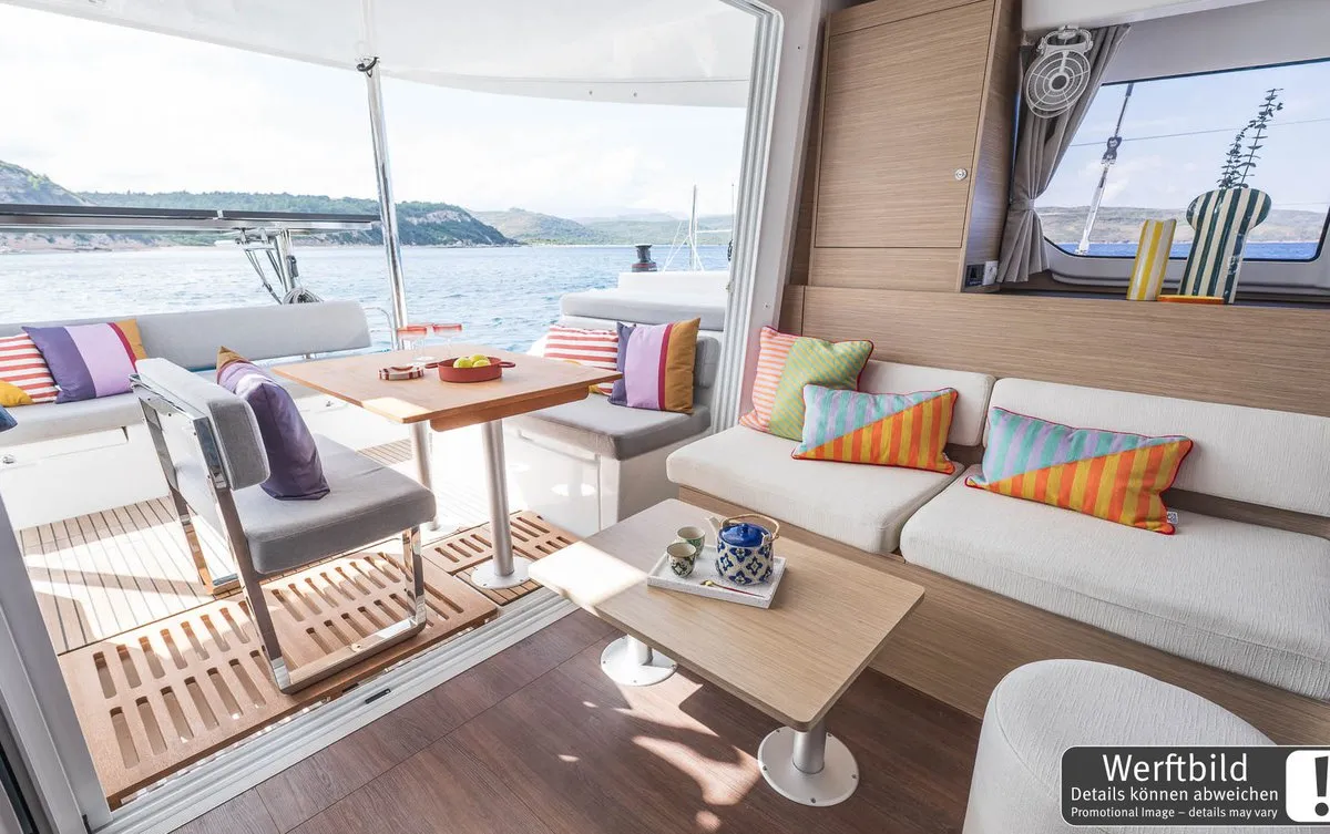 Deck of FlipFlop, a Lagoon 38 catamaran at Palma de Mallorca, Spain
