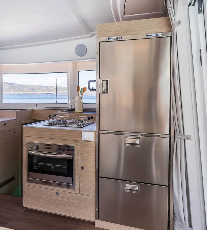 Galley of FlipFlop, a Lagoon 38 catamaran at Palma de Mallorca, Spain