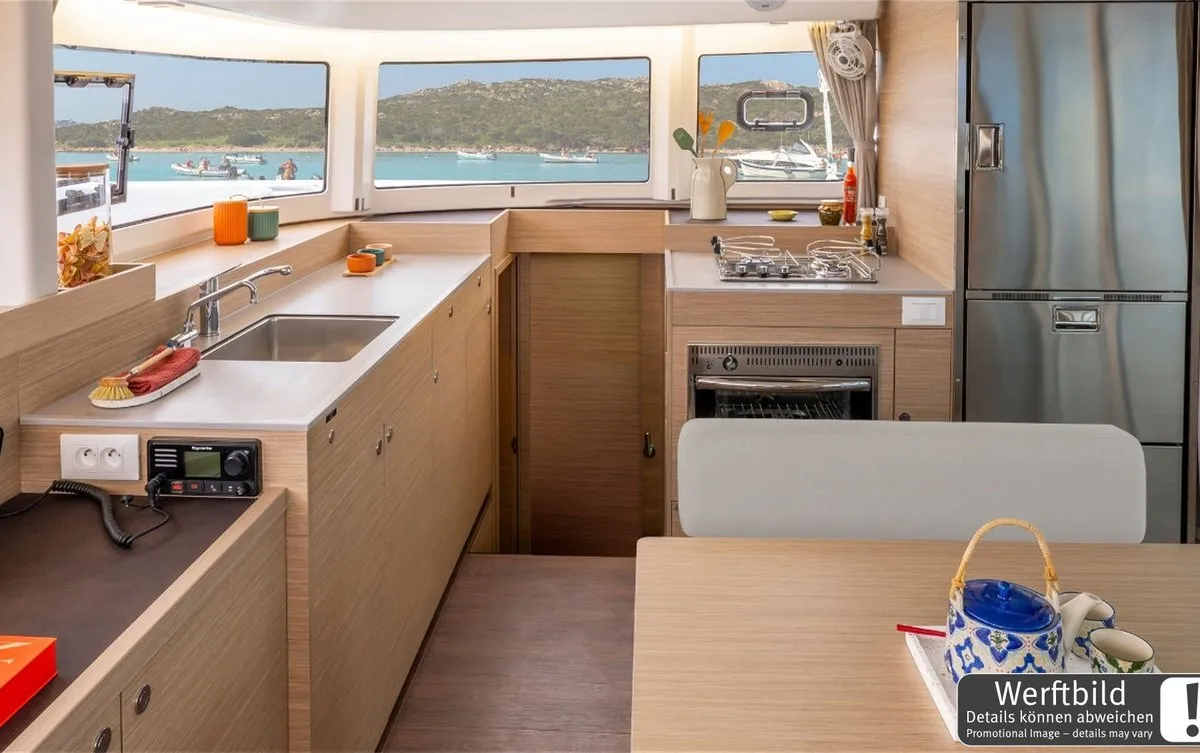 Galley of FlipFlop, a Lagoon 38 catamaran at Palma de Mallorca, Spain