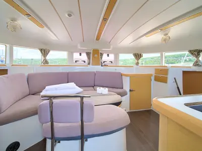 Salon of Xenia, a Lagoon 380 catamaran at Punat, Croatia