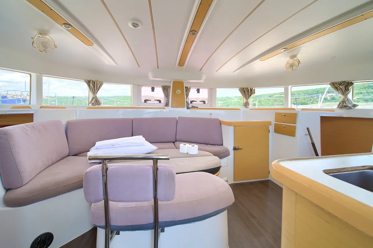 Salon of Xenia, a Lagoon 380 catamaran at Punat, Croatia