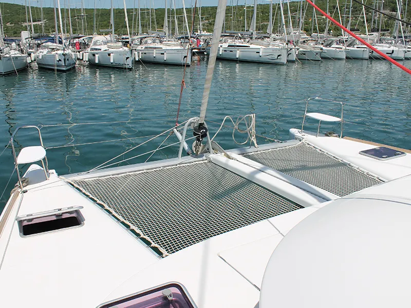 Deck of Xenia, a Lagoon 380 catamaran at Punat, Croatia