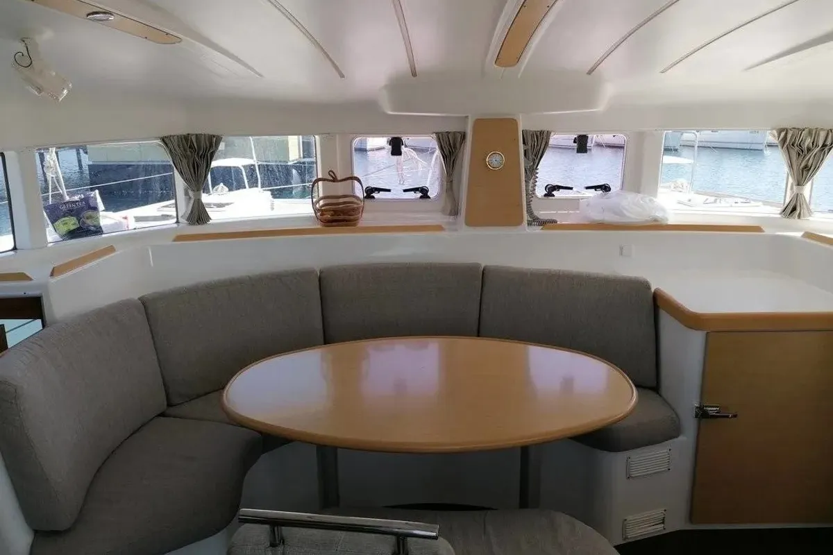 Salon of Xenia, a Lagoon 380 catamaran at Punat, Croatia