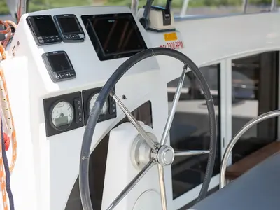 Cockpit of Xenia, a Lagoon 380 catamaran at Punat, Croatia