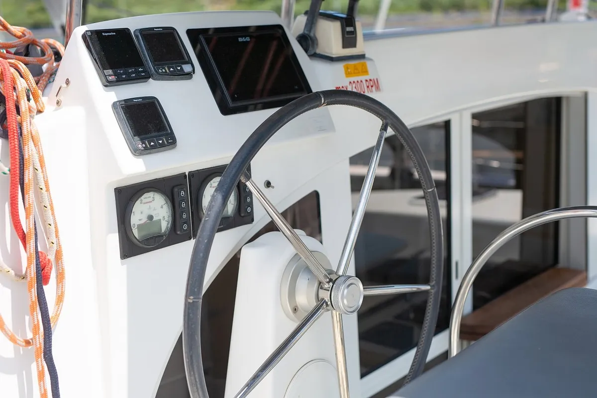 Cockpit of Xenia, a Lagoon 380 catamaran at Punat, Croatia