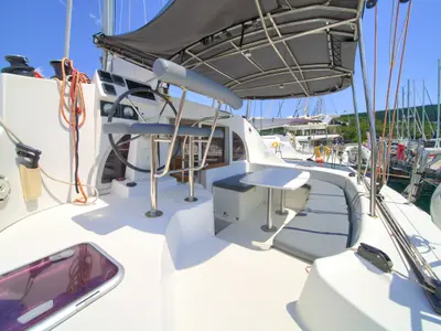 Deck of Xenia, a Lagoon 380 catamaran at Punat, Croatia