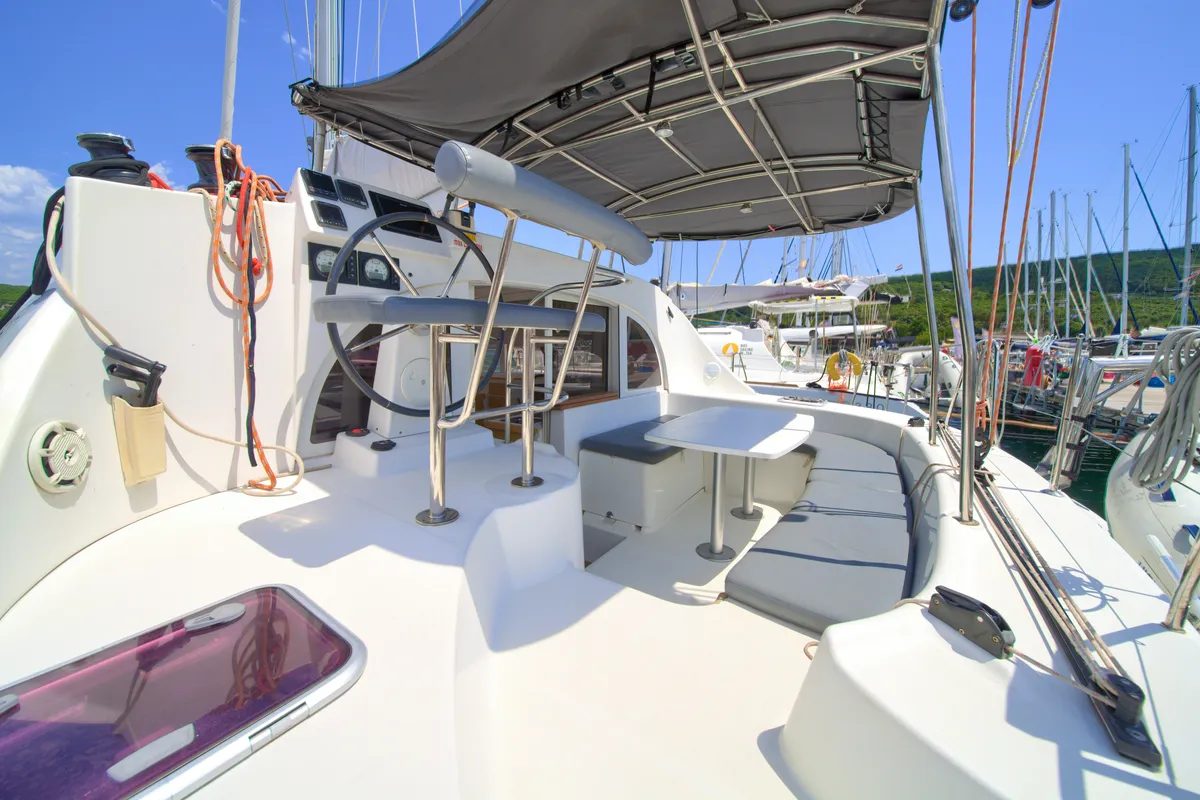 Deck of Xenia, a Lagoon 380 catamaran at Punat, Croatia