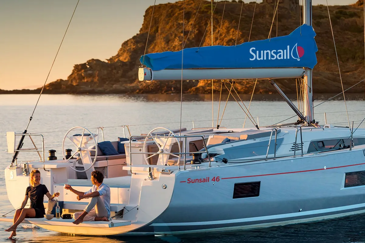 Exterior view of Beneteau Oceanis 461, a sailboat at English Harbour, Antigua and Barbuda