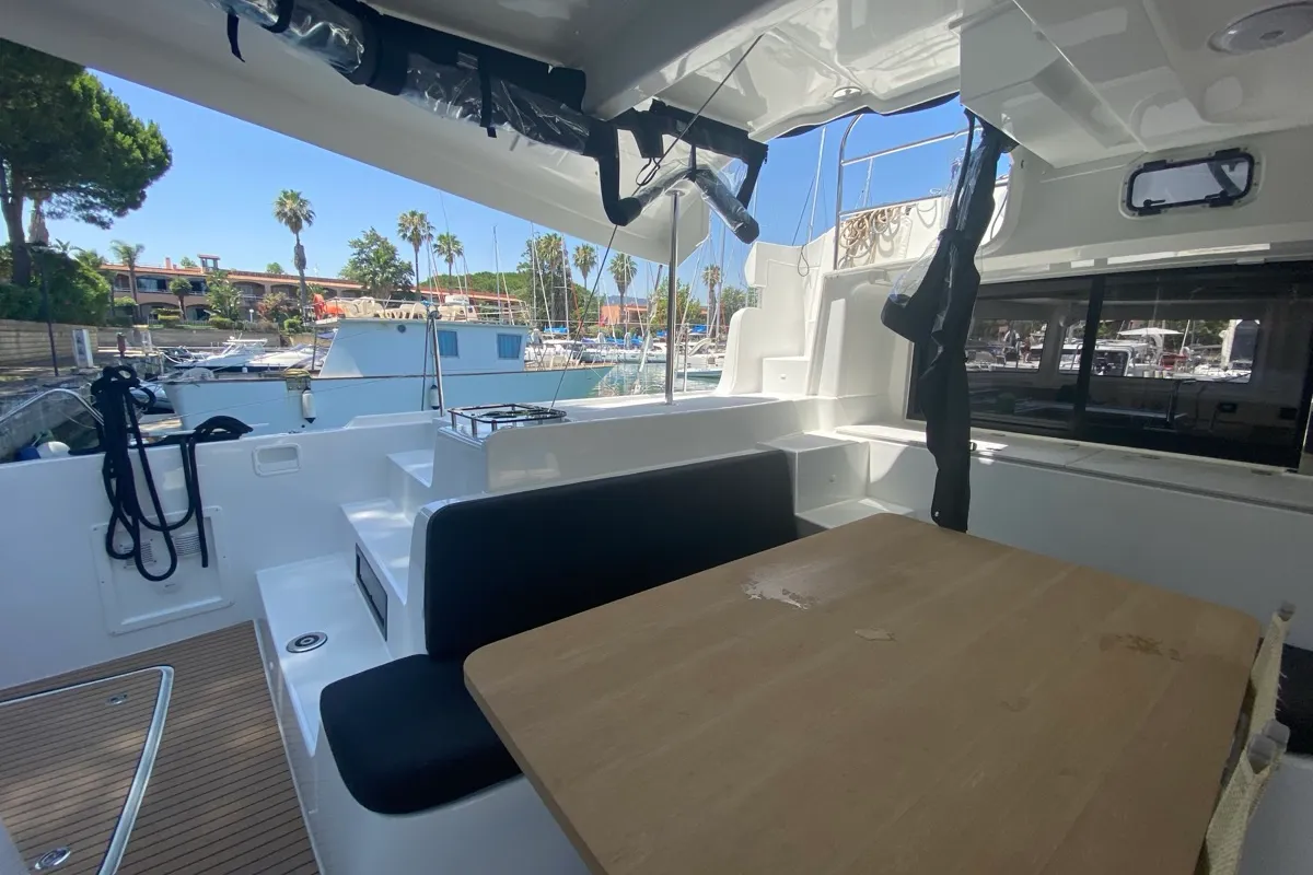 Deck of Sestante, a Lagoon 46 catamaran at Tonnarella, Italy