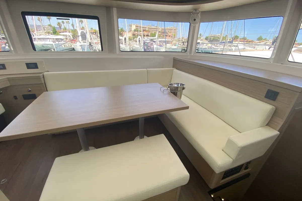 Salon of Sestante, a Lagoon 46 catamaran at Tonnarella, Italy