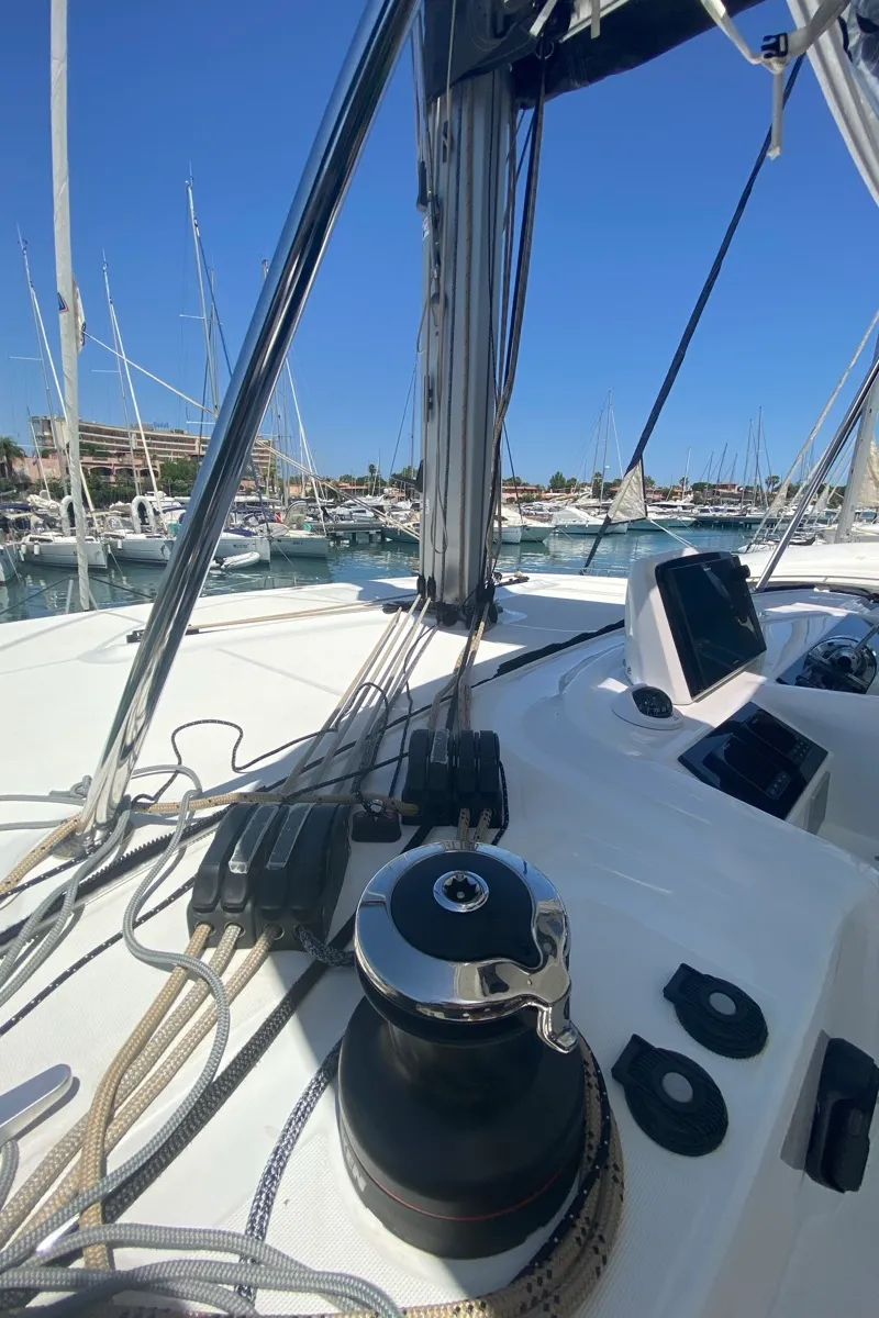 Deck of Sestante, a Lagoon 46 catamaran at Tonnarella, Italy