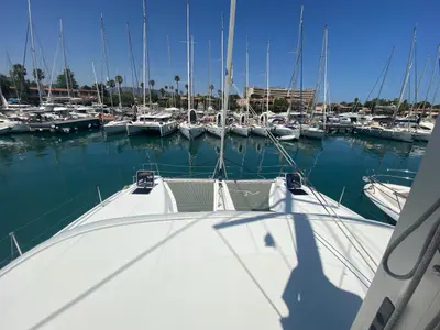 Deck of Sestante, a Lagoon 46 catamaran at Tonnarella, Italy