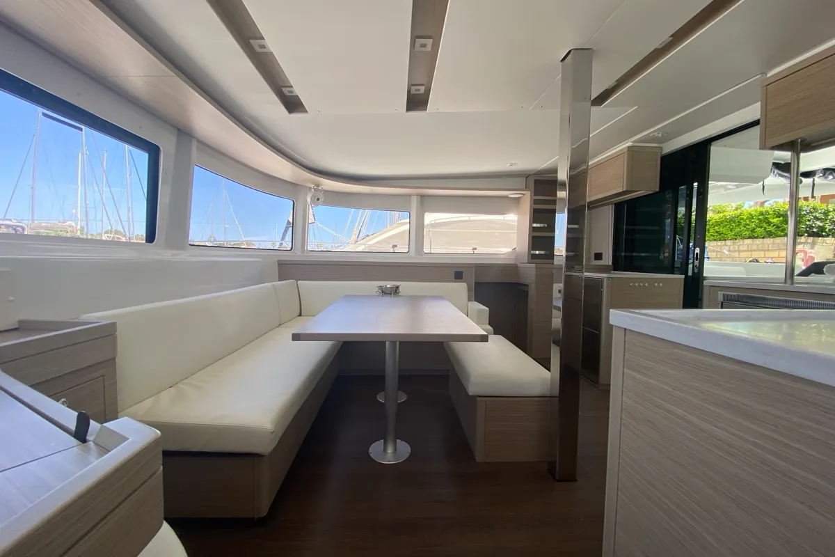 Salon of Sestante, a Lagoon 46 catamaran at Tonnarella, Italy