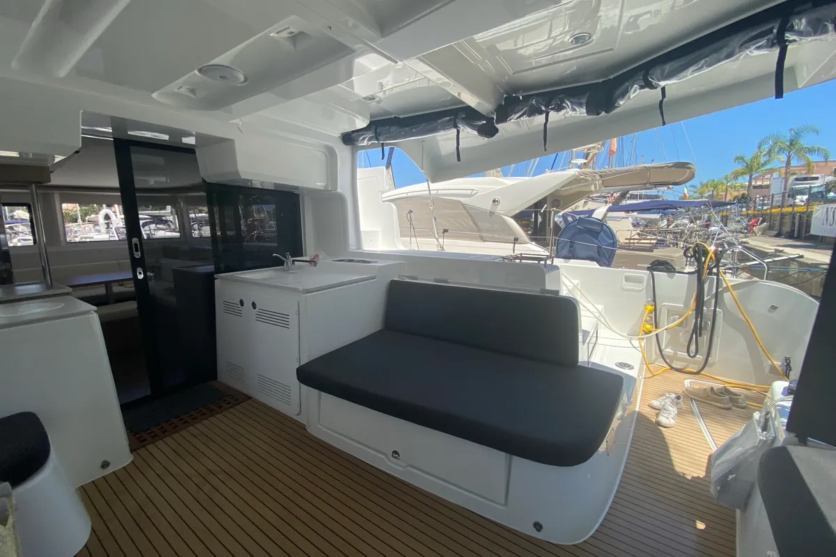Deck of Sestante, a Lagoon 46 catamaran at Tonnarella, Italy