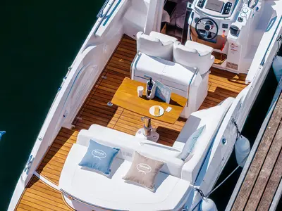 Deck of Capricorn, a Sessa Key Largo 27 motorboat at Sukošan, Croatia