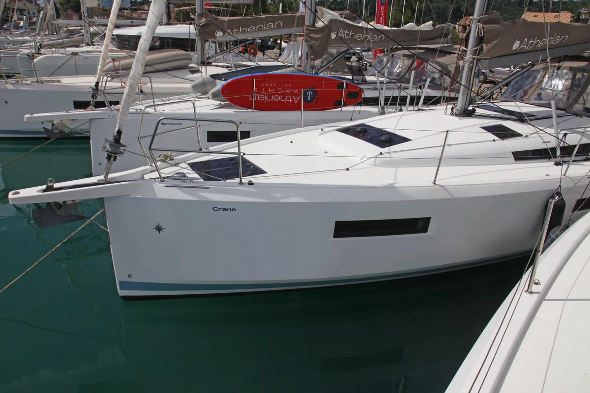 Exterior view of Crane, a Jeanneau Sun Odyssey 440 sailboat at Benitses, Greece