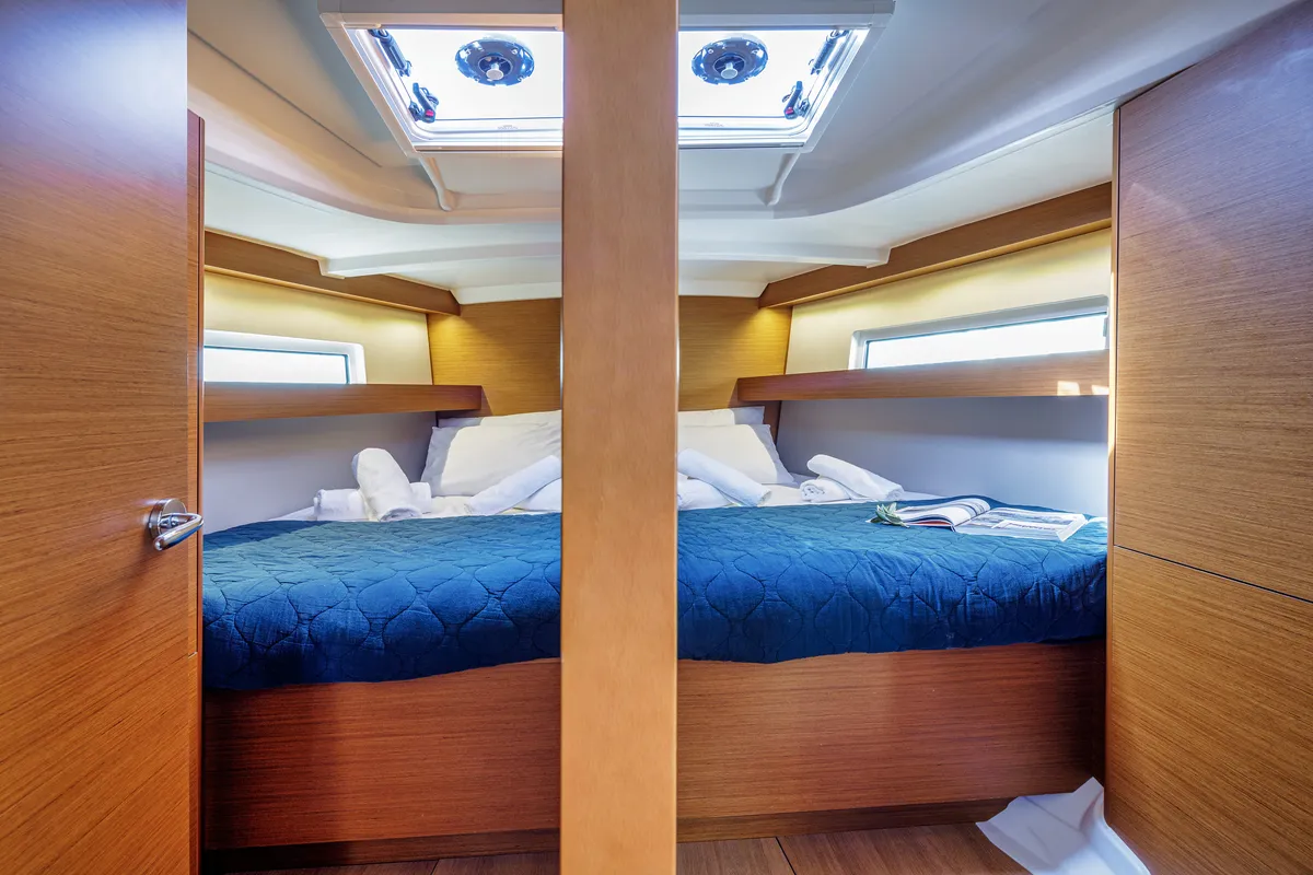 Cabin on Crane, a Jeanneau Sun Odyssey 440 sailboat at Benitses, Greece