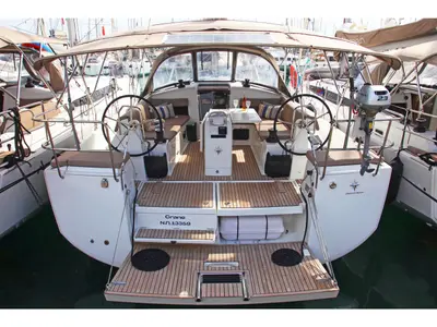Cockpit of Crane, a Jeanneau Sun Odyssey 440 sailboat at Benitses, Greece
