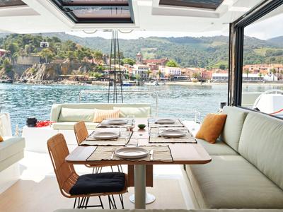 Salon of Comfort, a Bali 4.0 catamaran at Sant Antoni de Portmany, Spain