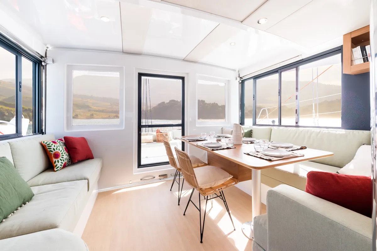 Salon of Comfort, a Bali 4.0 catamaran at Sant Antoni de Portmany, Spain