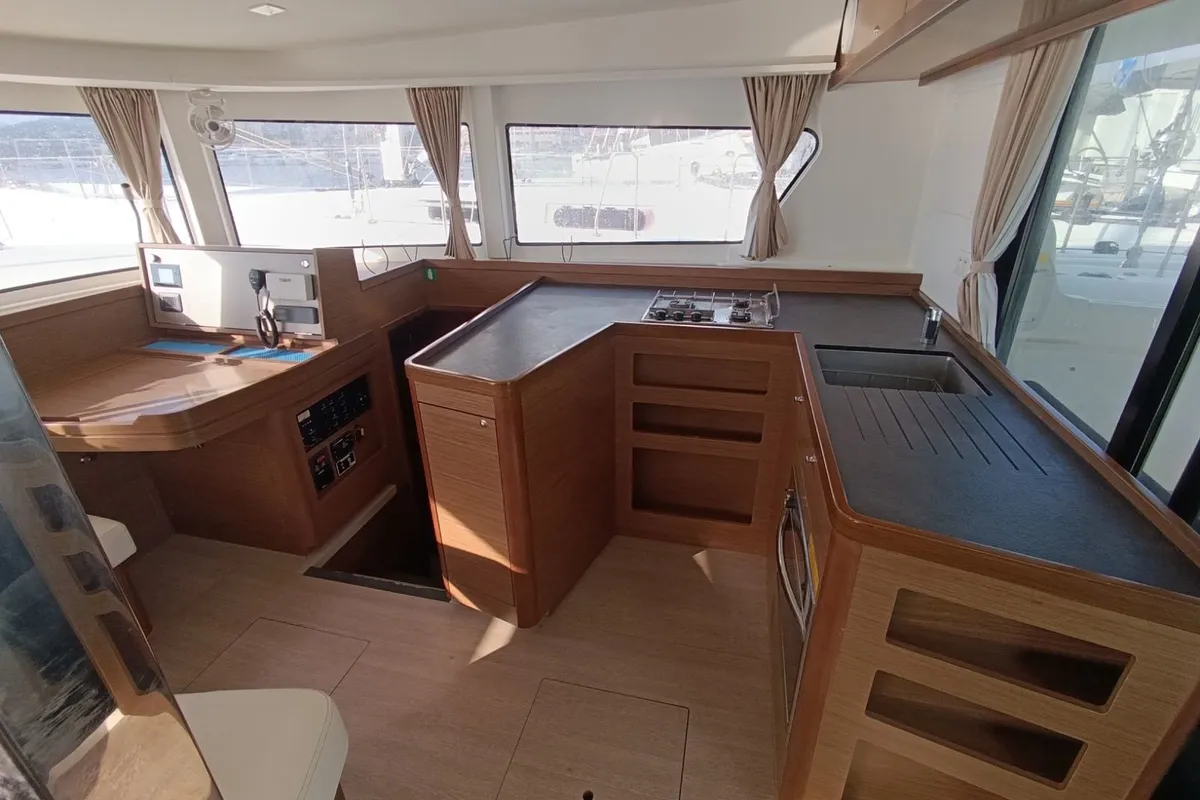 Galley of Lagoon 42, a catamaran at Lavreotiki, Greece