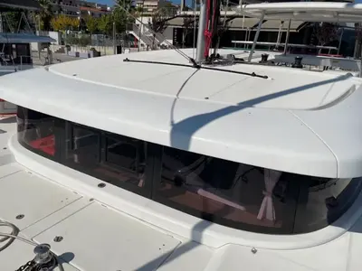 Deck of Lagoon 42, a catamaran at Lavreotiki, Greece