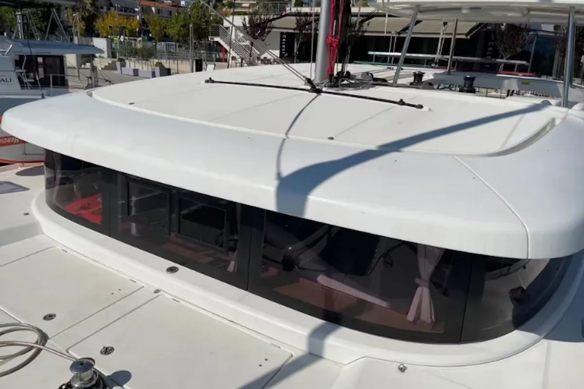 Deck of Lagoon 42, a catamaran at Lavreotiki, Greece