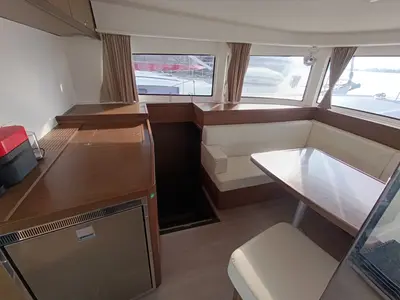 Salon of Lagoon 42, a catamaran at Lavreotiki, Greece