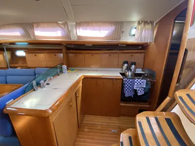 Galley of Saida, a Jeanneau Sun Odyssey 43 sailboat at Fethiye, Turkey