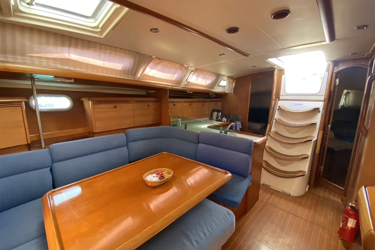 Salon of Saida, a Jeanneau Sun Odyssey 43 sailboat at Fethiye, Turkey