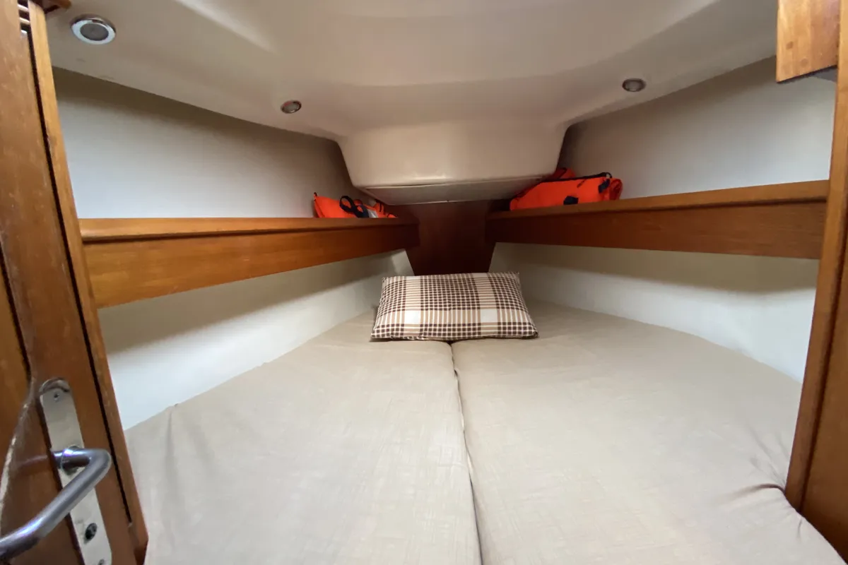 Cabin on Saida, a Jeanneau Sun Odyssey 43 sailboat at Fethiye, Turkey