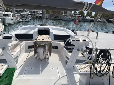 Cockpit of Le Grand, a Beneteau Oceanis 51.1 sailboat at es Jonquet, Spain