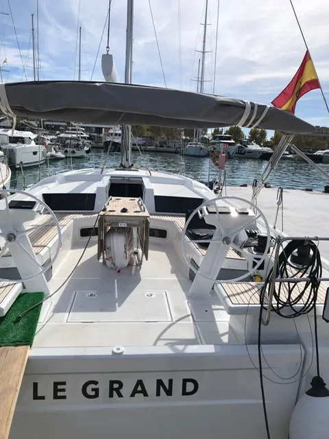 Cockpit of Le Grand, a Beneteau Oceanis 51.1 sailboat at es Jonquet, Spain