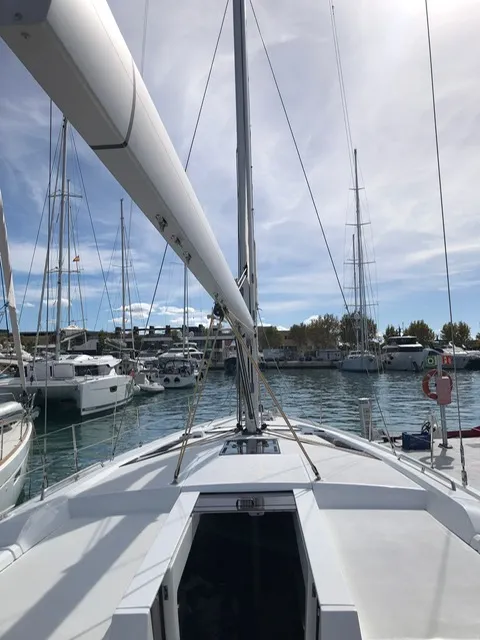 Deck of Le Grand, a Beneteau Oceanis 51.1 sailboat at es Jonquet, Spain