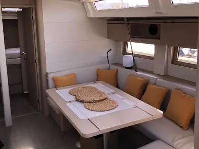 Salon of Le Grand, a Beneteau Oceanis 51.1 sailboat at es Jonquet, Spain