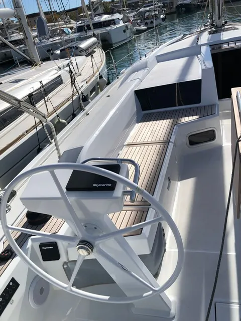 Cockpit of Le Grand, a Beneteau Oceanis 51.1 sailboat at es Jonquet, Spain