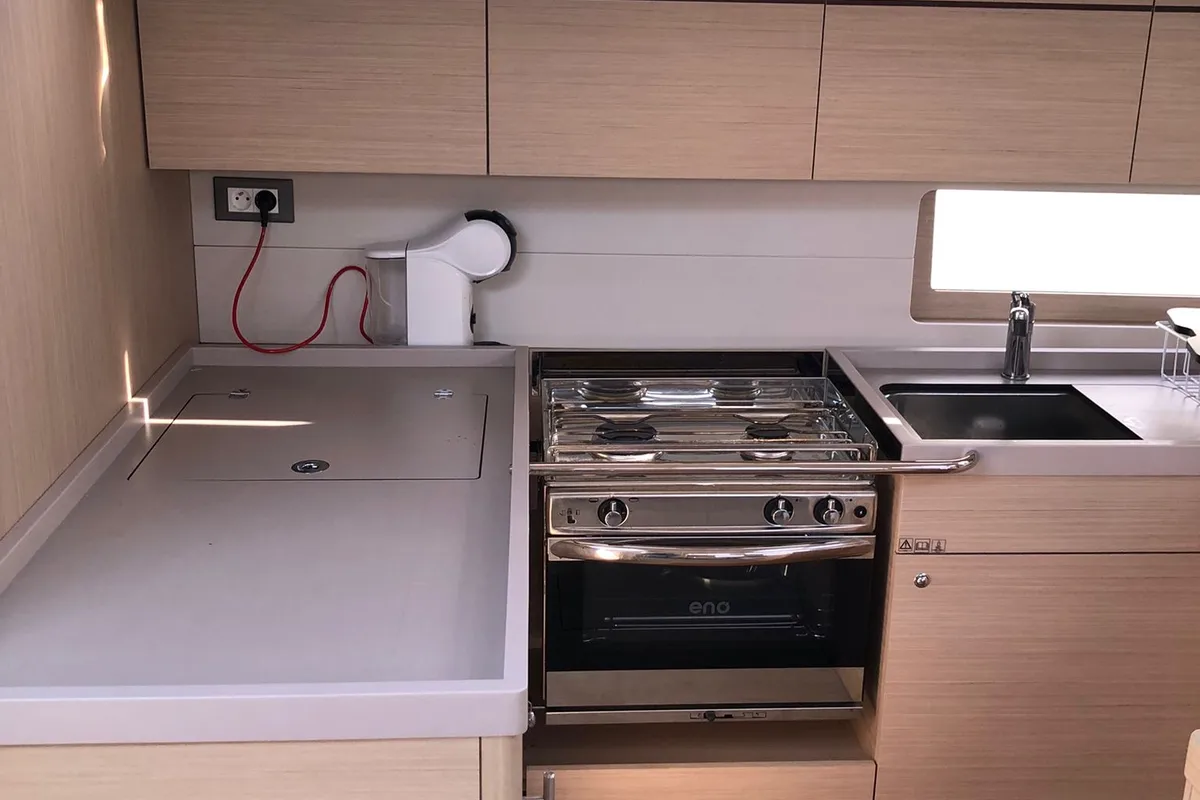 Galley of Le Grand, a Beneteau Oceanis 51.1 sailboat at es Jonquet, Spain