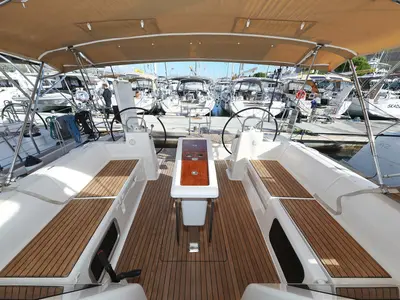 Deck of Carina, a Dufour 460 GL sailboat at Grad Trogir, Croatia