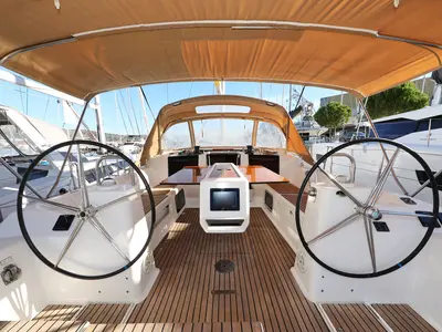 Cockpit of Carina, a Dufour 460 GL sailboat at Grad Trogir, Croatia