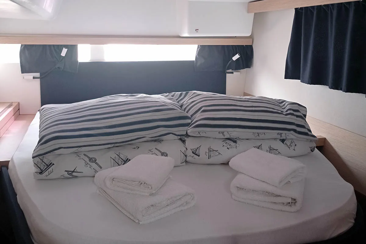 Cabin on Shanti, a Fountaine Pajot Lucia 40 catamaran at Seget Donji, Croatia