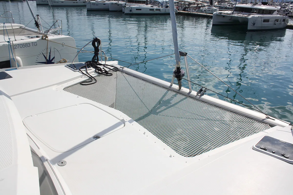 Deck of Shanti, a Fountaine Pajot Lucia 40 catamaran at Seget Donji, Croatia