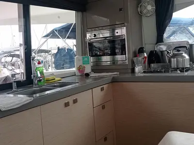 Galley of Shanti, a Fountaine Pajot Lucia 40 catamaran at Seget Donji, Croatia