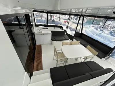 Deck of Sea Charme, a Lagoon 51 catamaran at Olbia, Italy